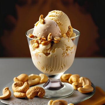 ice cream with cashew nuts and almonds