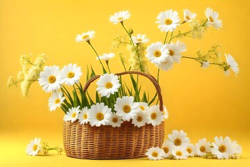 bouquet of beautiful white flowers in yellow background ai generated 