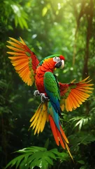Foto auf Acrylglas Colorful flying parrot isolated on white  © SABBIR RAHMAN