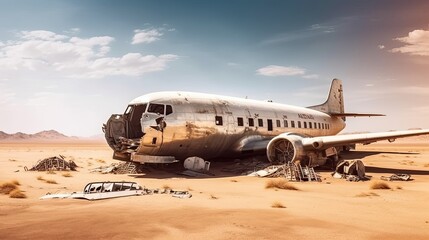 Fototapeta na wymiar A broken airplane in the desert