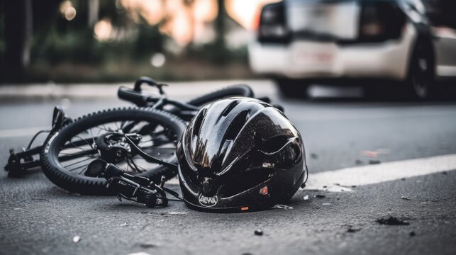 safety helmet of bike crash on the road 
