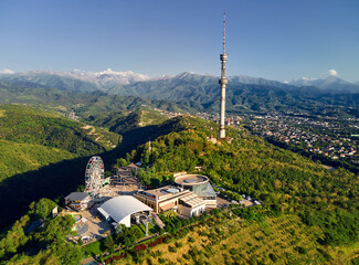 Kok tobe park in Almaty city with TV tower