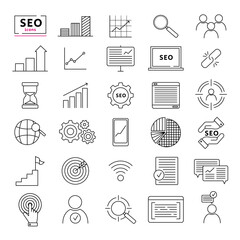 Internet and seo icons. Web Development - thin line vector icon set. SEO and promotion line icons