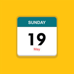 may 19 sunday icon with yellow background, calender icon