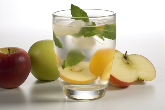 Peach and lime lemonade mojito blends with fruit garnishes and other beverages with a fruit basis. Generative AI