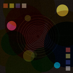 Abstract geometric shapes dark tone with riso print effect vector illustration. Colorful graphic elements retro risograph technique. 