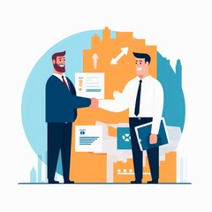 Agreement. Business project. Manager and new employee shaking hand in front of a business project. Business illustration, Generative AI