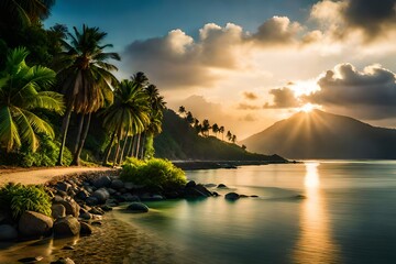 Fototapeta na wymiar tropical island at sunset