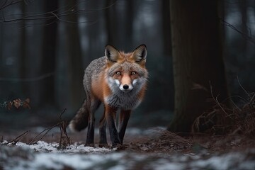 Lovely red fox photographed in a wintertime woods. Generative AI