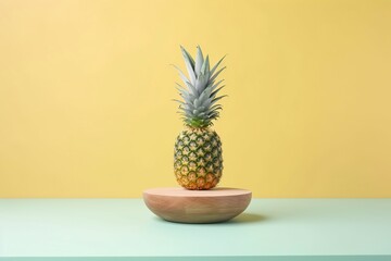 Studio photo of a fresh pineapple on a podium, for advertising.