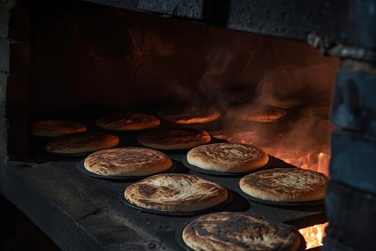 Lebanese food In the oven, pizza and manakish were prepared. Generative AI