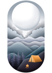 camping illustration, The forest night full moon.