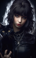 Dark and goth woman with black cat