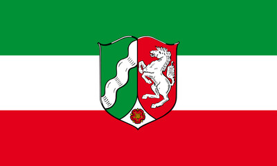 North Rhine Westphalia flag with coat of arms vector illustration isolated. Germany province state. Original and simple flag isolated in official colors and Proportion Correctly.