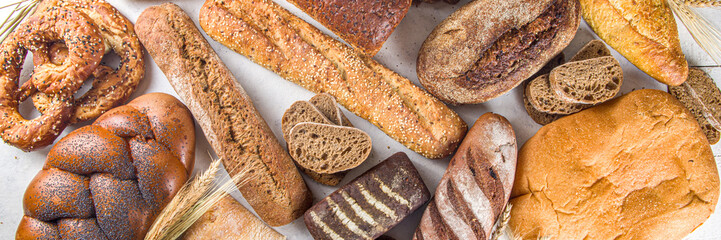 Assortment of baked bread and pastry