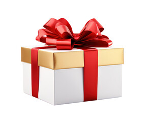 Gift box with red ribbon isolated on transparent background. PNG file, cut out