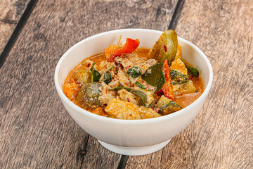 Thai red spicy curry with chicken