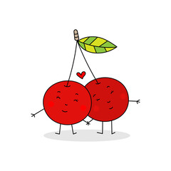 Colored vector illustration of a pair of cherries