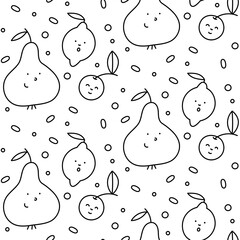 Single color pear, lemon and cherry vector pattern