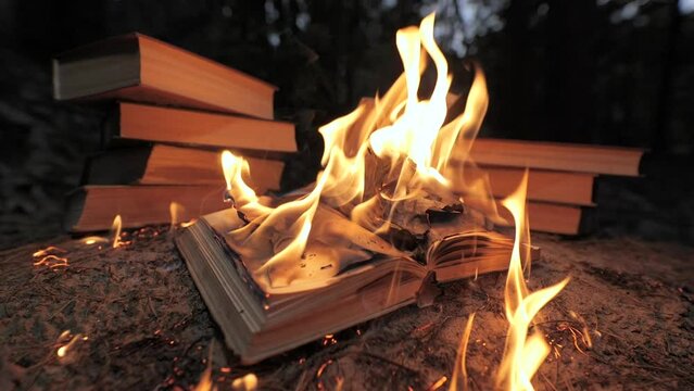 Burning book on fire flames