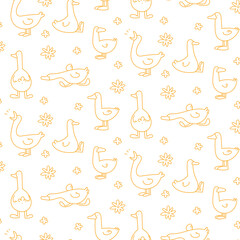 Single color vector pattern of geese, ducks