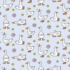 Colored vector pattern of geese, ducks