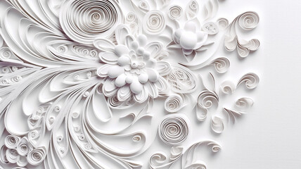 Arrière plan blanc élégant et chic avec arabesques et décor floral en papier découpé pour carte et invitation - Générative iA