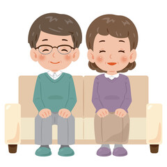 ソファに座る中高年の男女1
