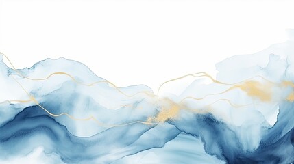 blue gold watercolour wave isolated on white background.
