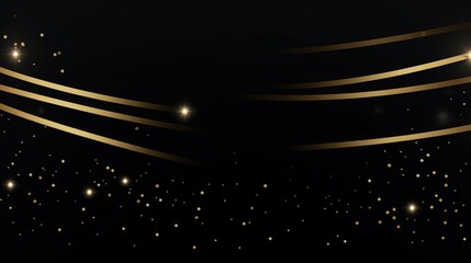 Fototapeta na wymiar 4k luxury background with shiny particles and gold sequins. Black and golden elegant banner. New year 2024 greeting card. Deluxe Merry Christmas BG. Diagonal striped frame for social, Generative AI