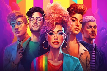 Group of young people, multicolored image, concept of diversity