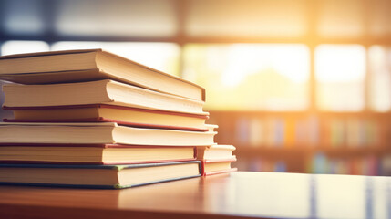A stack of books on a rustic wooden table