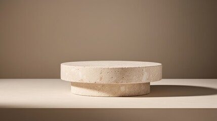 Beige marble platform pedestal for product display background with texture and shadow, luxury, elegant, modern, simple, made with Generative AI