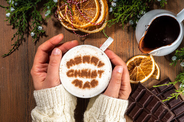 Merry christmas drawing on latte