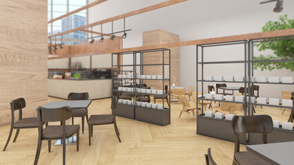 shop area Coffee shop and bakery inside the building.,3d rendering