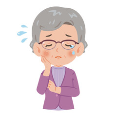 泣く　高齢者の女性　上半身