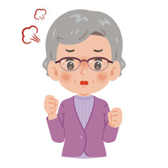 怒る　高齢者の女性　上半身