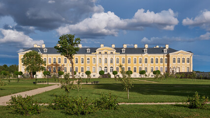 View of Latvian tourist landmark attraction -  Rundale palace and park, Pilsrundale, Latvia.