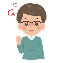 怒る　中高年の男性　上半身