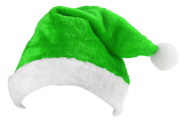 Santa Claus hat or Christmas elf green cap isolated on transparent background