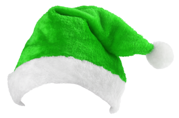 Santa Claus hat or Christmas elf green cap isolated on transparent background