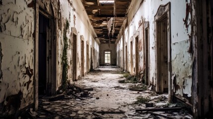 Fototapeta na wymiar old abandoned building hall 