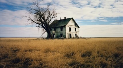 old abandoned house in field