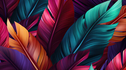 Tropical luxury exotic seamless pattern. Pastel colorful banana leaves, palm. Hand-drawn vintage 3D illustration. Dark glamorous background design. Good for wallpapers, tapestry,cloth, fabric printing