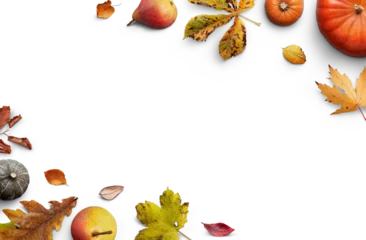 Fototapete Wasserfälle A collection of autumn fall leaves, fruits and pumpkins a forming a border, , layout isolated against a transparent background for thanksgiving fall and harvest festivals.  © Duncan Andison