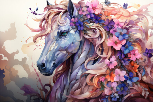 A watercolor unicorn design in a cosmic space odyssey, with swirling galaxies, shooting stars, and celestial wonders, capturing the awe-inspiring beauty of the universe, Generative Ai