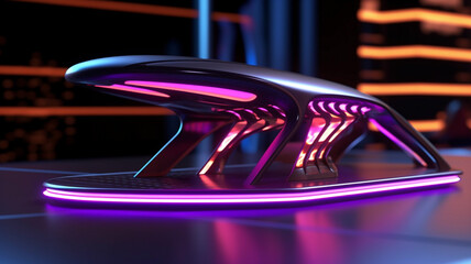 3D High-Tech Futuristic Stage Sci-Fi cyberpunk Spaceship Teleportation Portal Style Base Backdrop, Embarking on Interstellar Dreams Hypnotic Cyberpunk Neon Astral Odyssey