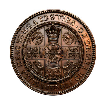 antique bronze coin isolated on transparent background ,generative ai
