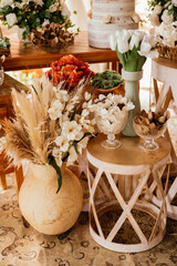 table decoration with flowers at a wedding
