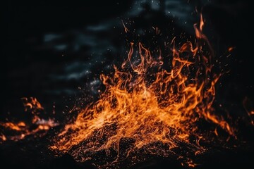 Fototapeta na wymiar Sparks in a fire burn on a dark backdrop. Generative AI
